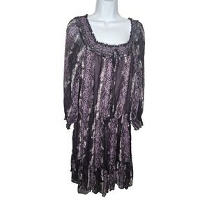 Xhilaration Purple Black Animal Print Boho Mini Dress Long Sleeve XL